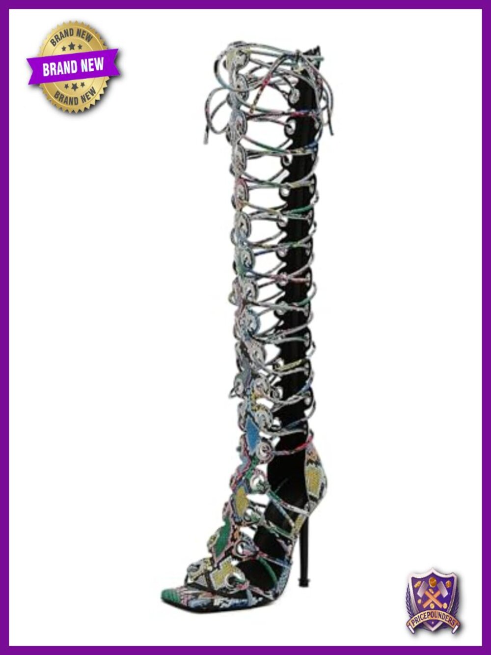Peep Toe Gladiator Heeled Sandals Lace Up Over the Knee Bootie 4.3" Heel